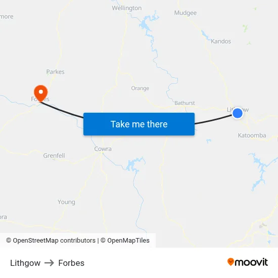 Lithgow to Forbes map