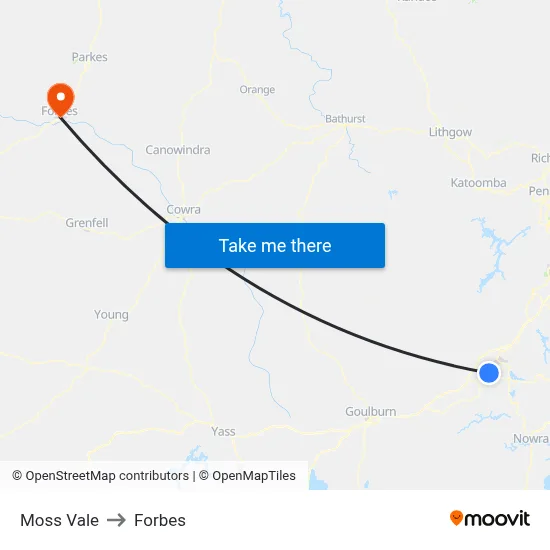 Moss Vale to Forbes map