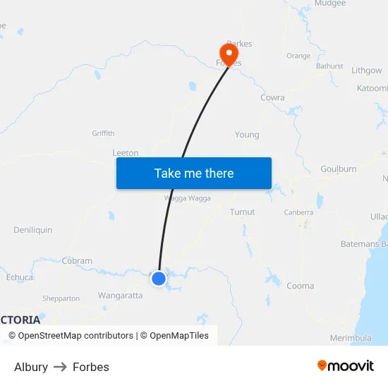 Albury to Forbes map