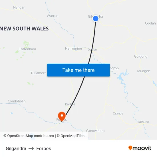 Gilgandra to Forbes map