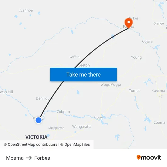 Moama to Forbes map
