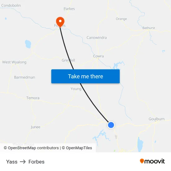 Yass to Forbes map