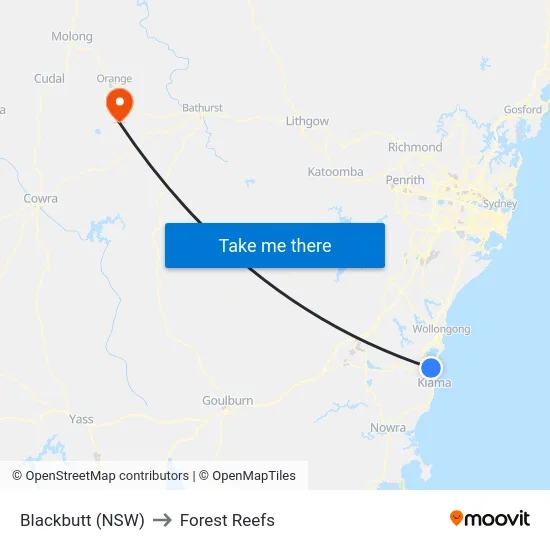 Blackbutt (NSW) to Forest Reefs map