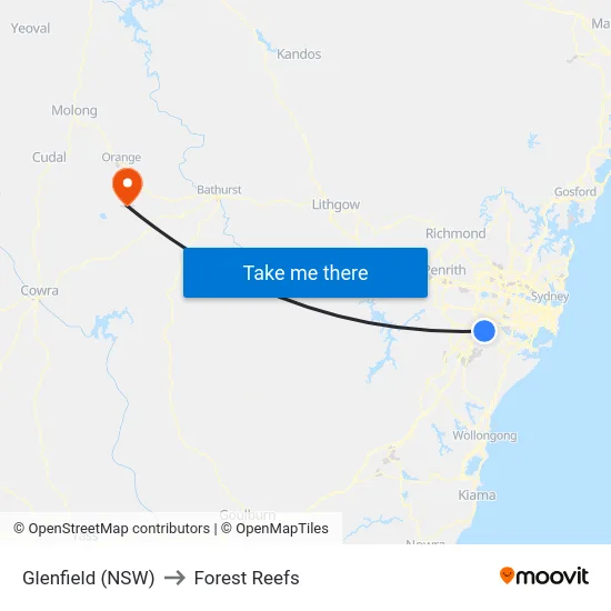 Glenfield (NSW) to Forest Reefs map
