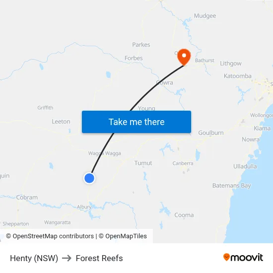 Henty (NSW) to Forest Reefs map