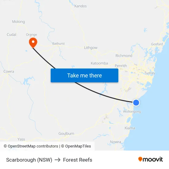 Scarborough (NSW) to Forest Reefs map