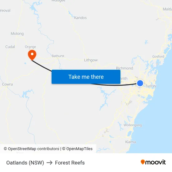 Oatlands (NSW) to Forest Reefs map