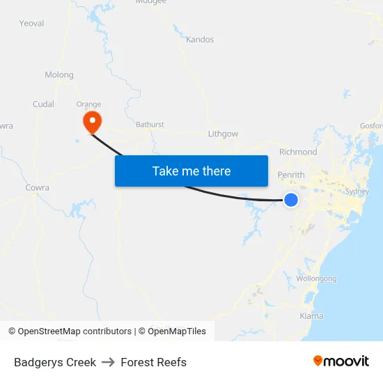 Badgerys Creek to Forest Reefs map