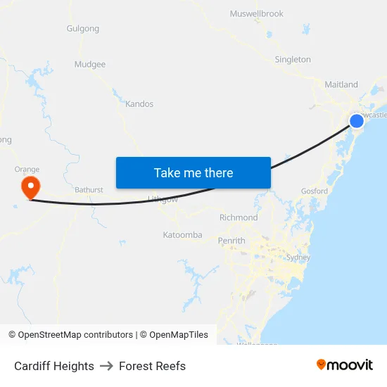 Cardiff Heights to Forest Reefs map
