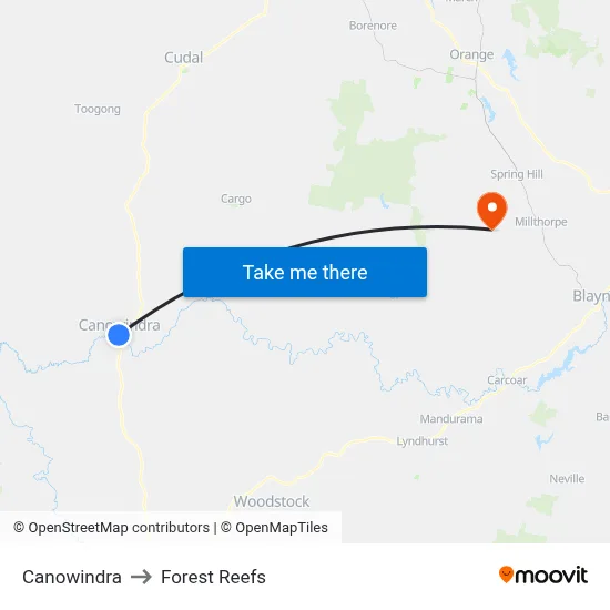 Canowindra to Forest Reefs map