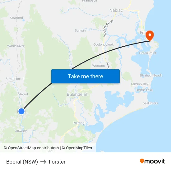 Booral (NSW) to Forster map