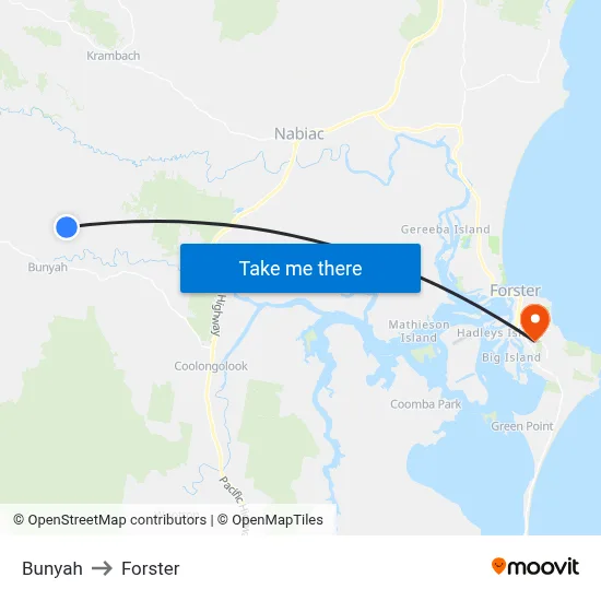 Bunyah to Forster map