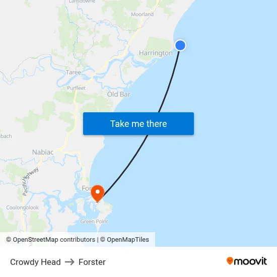 Crowdy Head to Forster map