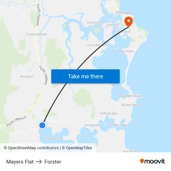 Mayers Flat to Forster map