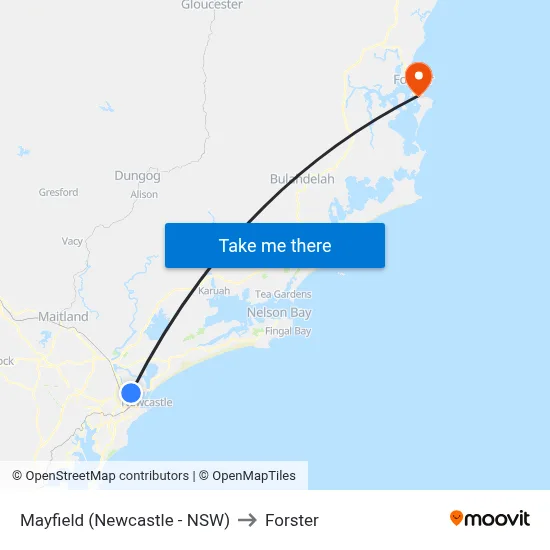 Mayfield (Newcastle - NSW) to Forster map