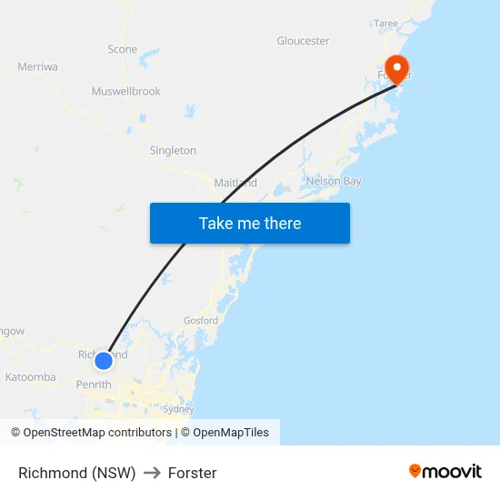 Richmond (NSW) to Forster map