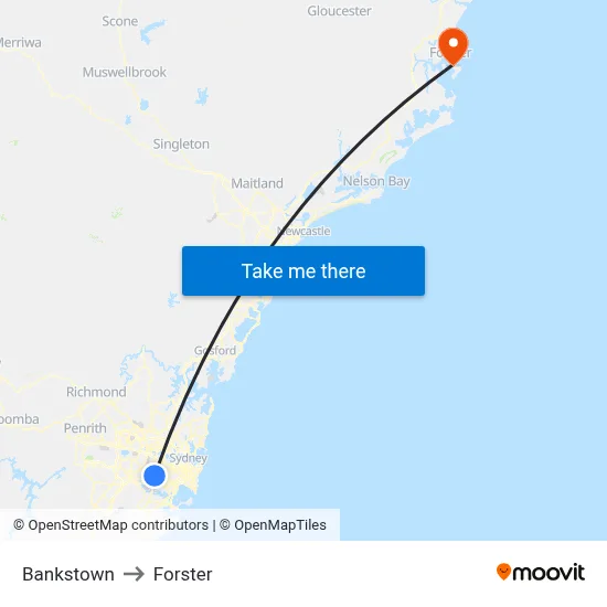 Bankstown to Forster map