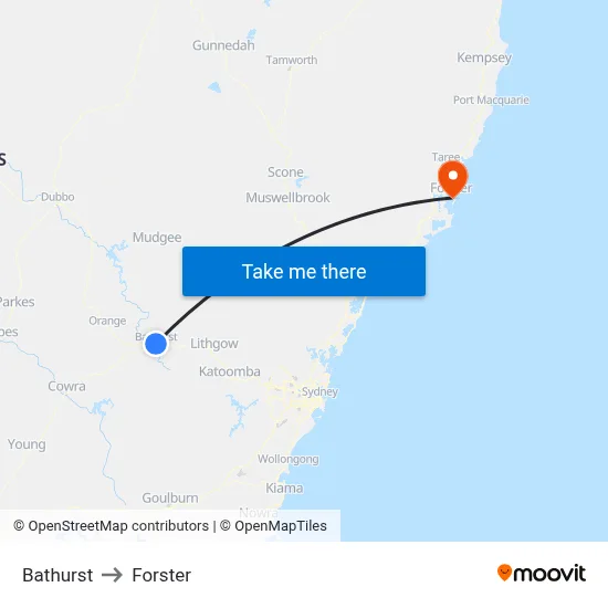 Bathurst to Forster map