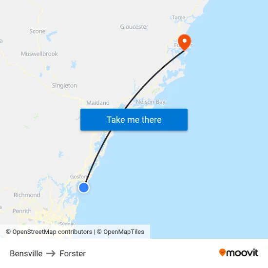 Bensville to Forster map