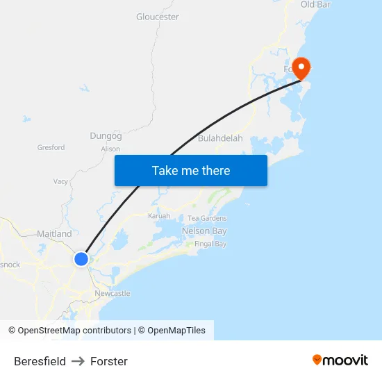 Beresfield to Forster map