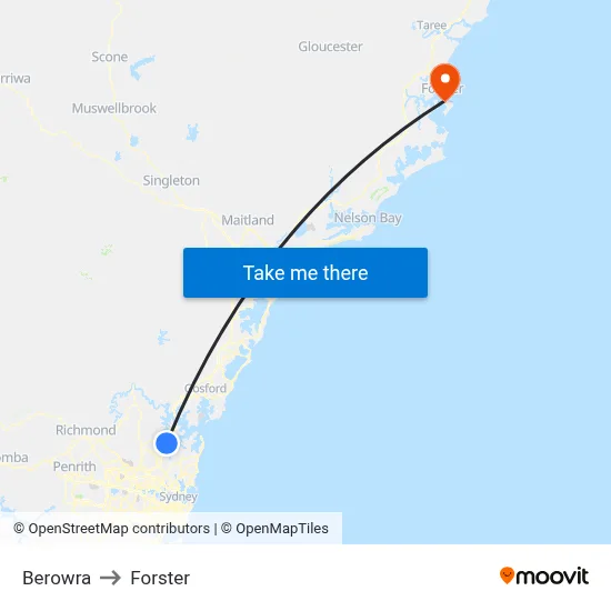 Berowra to Forster map
