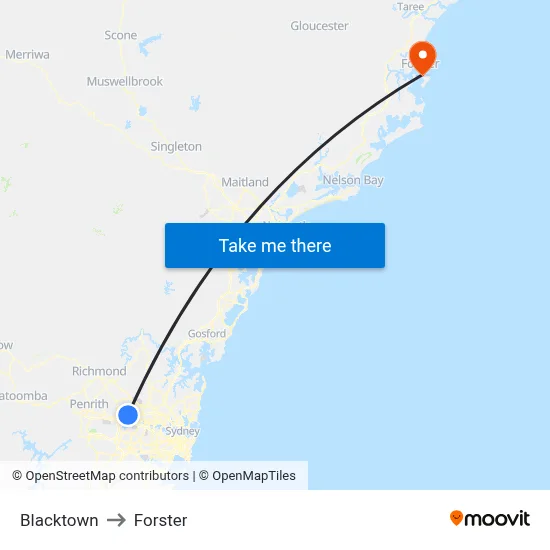 Blacktown to Forster map