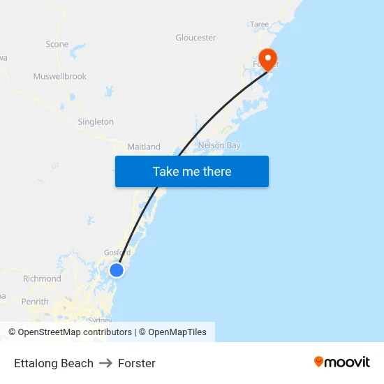 Ettalong Beach to Forster map