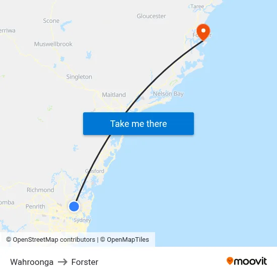 Wahroonga to Forster map