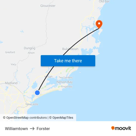 Williamtown to Forster map