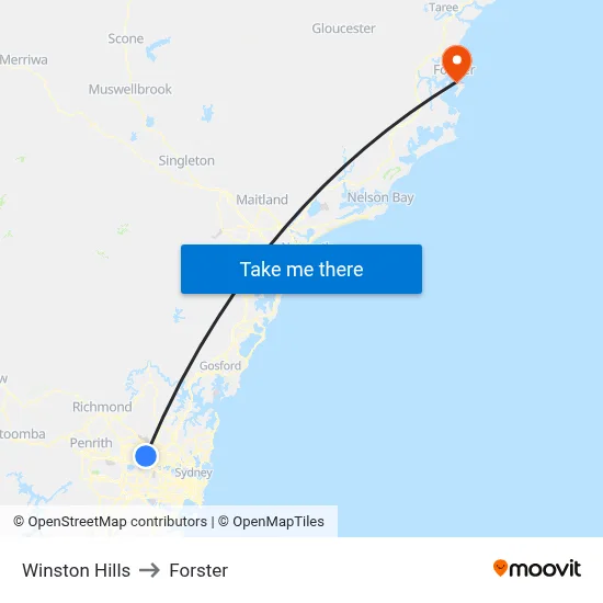 Winston Hills to Forster map