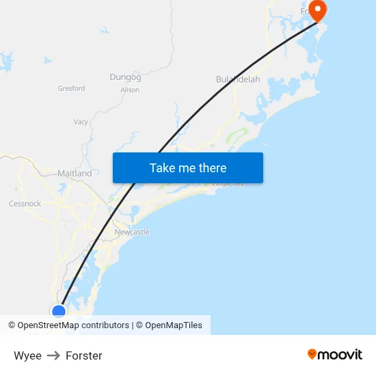 Wyee to Forster map
