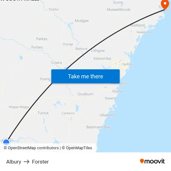 Albury to Forster map