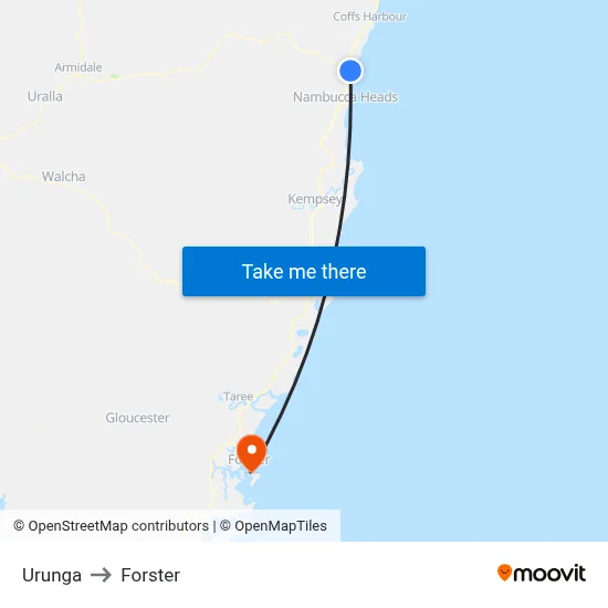 Urunga to Forster map