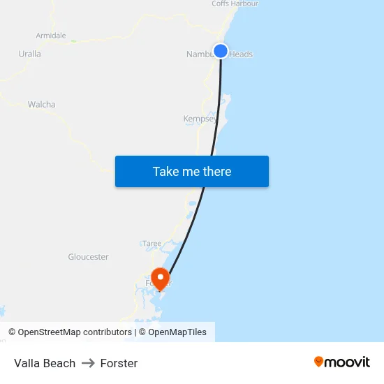 Valla Beach to Forster map