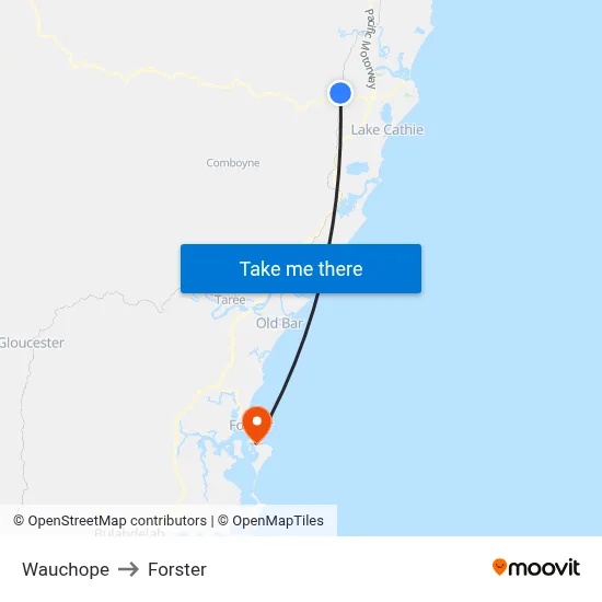 Wauchope to Forster map
