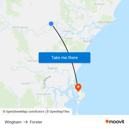Wingham to Forster map