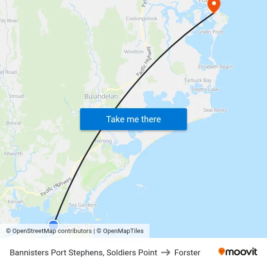 Bannisters Port Stephens, Soldiers Point to Forster map