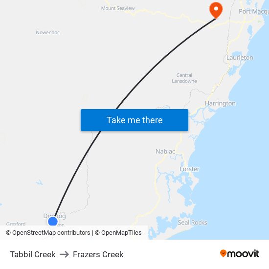 Tabbil Creek to Frazers Creek map