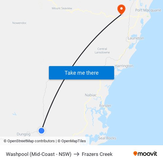 Washpool (Mid-Coast - NSW) to Frazers Creek map