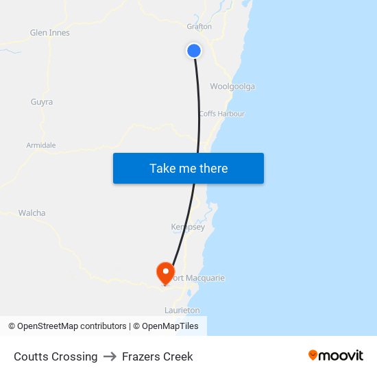 Coutts Crossing to Frazers Creek map