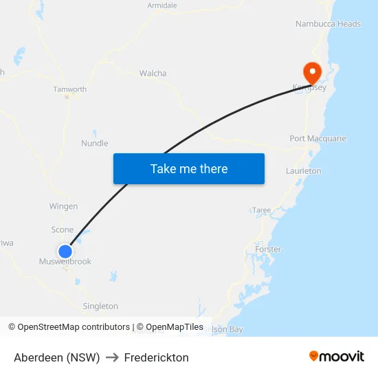 Aberdeen (NSW) to Frederickton map