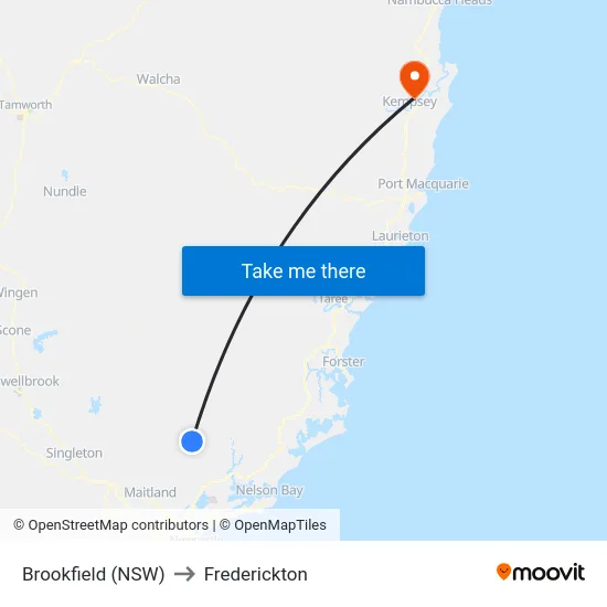 Brookfield (NSW) to Frederickton map