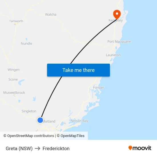 Greta (NSW) to Frederickton map