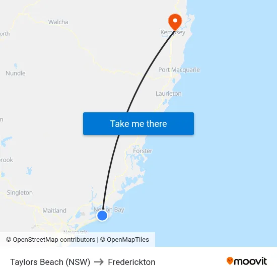 Taylors Beach (NSW) to Frederickton map