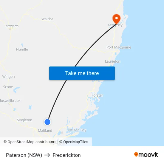 Paterson (NSW) to Frederickton map