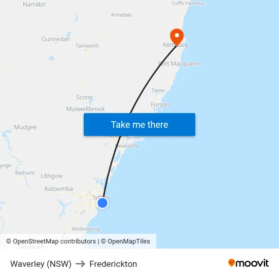 Waverley (NSW) to Frederickton map