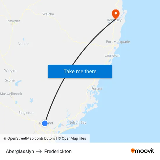 Aberglasslyn to Frederickton map