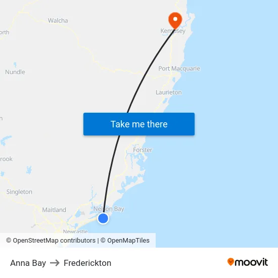 Anna Bay to Frederickton map