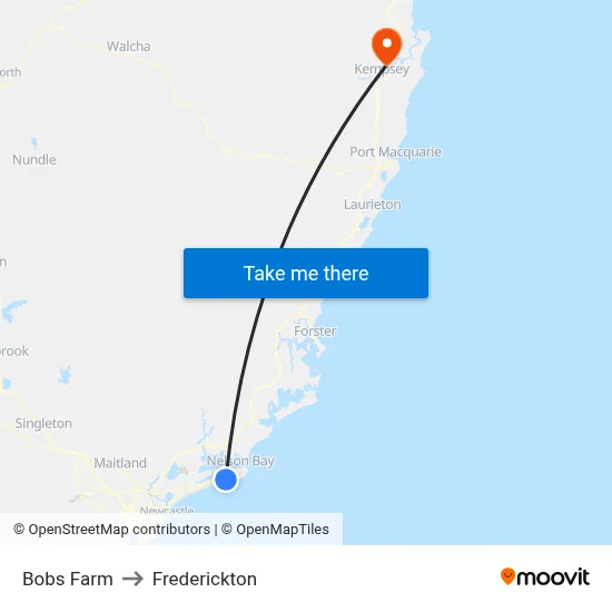 Bobs Farm to Frederickton map