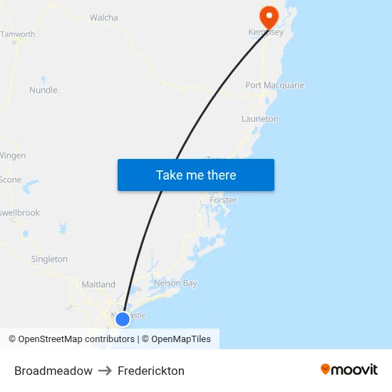 Broadmeadow to Frederickton map